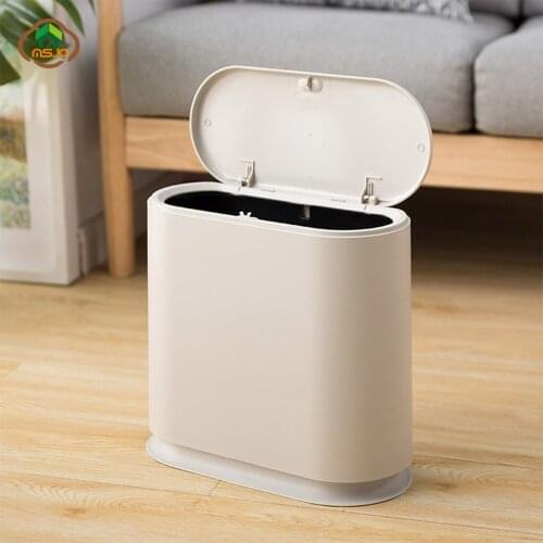 MSJO Room Trash Can Plastic Bucket Garbage Pressing Type Trash Kitchen Bathroom Dustbin Waste Bins Household Cleaning Tools