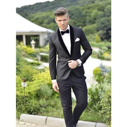 ANNIEBRITNEY 2 Piece Black Slim Fit Men Formal Suit Custom Skinny Groom Wedding Tuxedo Slim Fit Prom Wedding Men Suit With Pants