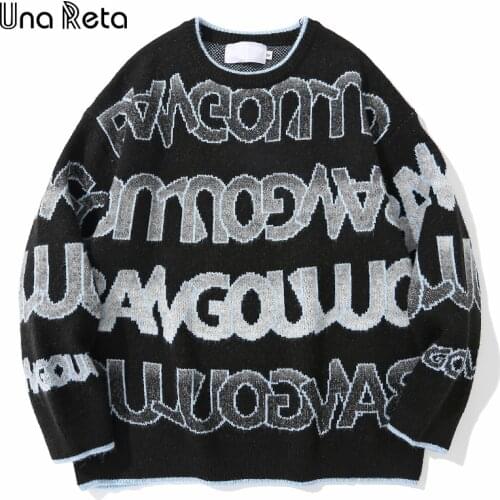 Una Reta Letter Print Knitted Sweater Men New Streetwear Pull Homme Long Sleeve Harajuku Pullovers Men Couple Oversized Sweater