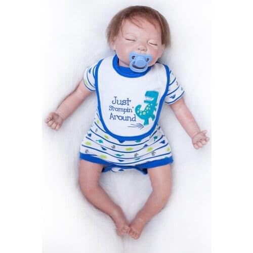 Nicery 20inch 50cm Bebe Doll Reborn Soft Silicone Boy Girl Toy Reborn Baby Doll Gift for Child Blue Striped Jumpsuit White Bib