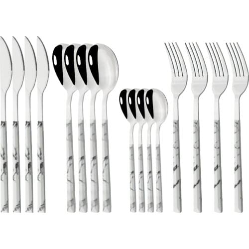 16Pcs Wooden Reusable Tableware for Kitchen Stainless Steel Dinnerware Set Western Food Knife Fork Teaspoon Flatware Cutlery Set