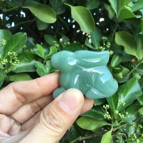 Natural crystal stone rabbit hand carved statue Green Aventurine Crafts sculpture