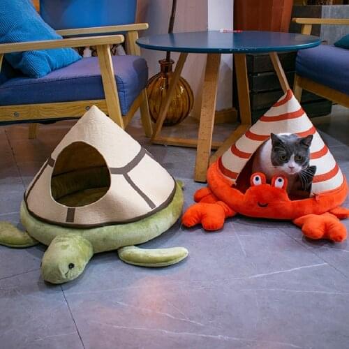 NEW Pet Bed Semi-closed Kennel Dog Cat Detachable Natural Felt Winter Warm Sleep Cave Bag Breathable Pet Cushion Mat Portable