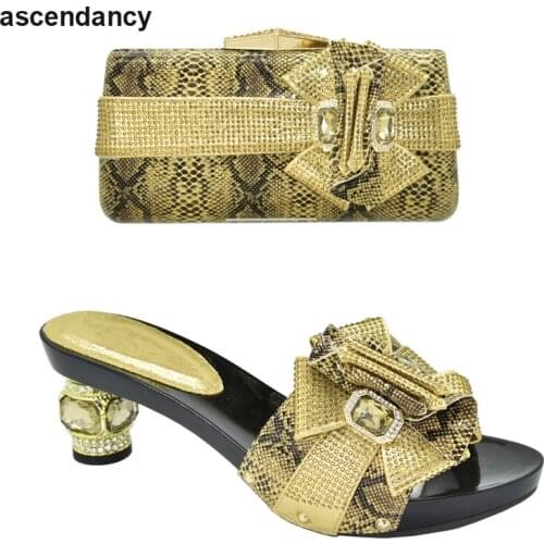 Latest Design Women Italian African Party Pumps Shoes and Bag Set Decorated with Rhinestone Women Shoe and Bag for Nigeria Party