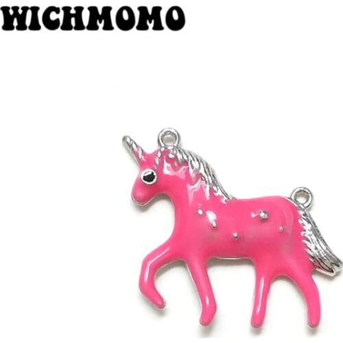 New 28*30mm 2 Pieces Pink Drop Oil Zinc Alloy Particular Two Holes Horse Charms Pendants Diy Necklace Jewelry Accessories PJ545