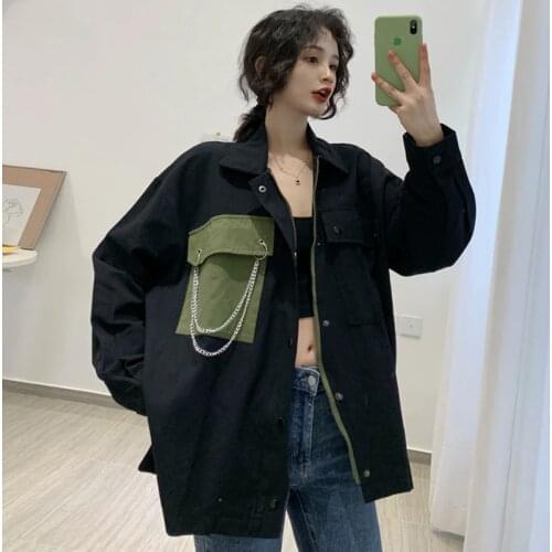 Spring and Autumn 2020 New Korean BF Harajuku Hong Kong Style Loose Retro Ins Tooling Shirt Jacket Female Students Cool