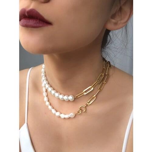 Brass With 18K Gold Natural Baroque Pearl Necklace Women Jewelry Designer T Show Runway Sweety Boho Japan Korean INS Hiphop