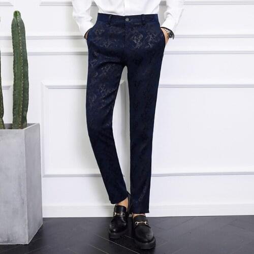 Oversize 38 40 Men Suit Pants Fashion Pattern Jacquard Business Dress Pants Slim Men Pants Formal Office Calca Social Suit Pants