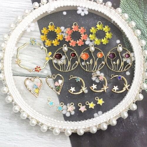 6pcs/lot Flower moon peach heart dragonfly wings Charm Pendants Enamel Charms for DIY Earring Jewelry Handmade Finding XL709