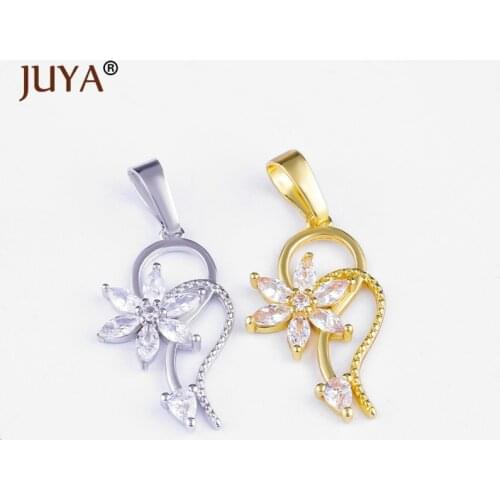 Jewelry Making Supplies Luxury AAA Zircon Trendy Flower Charm Pendants For Necklace Bracelets Accessories DIY Craft Gold