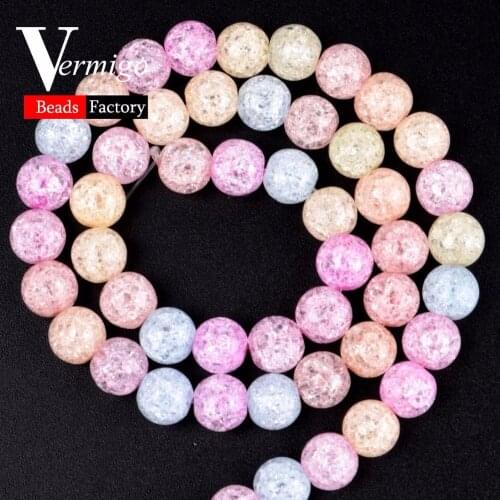 Multicolor Crack Quartz Crystal Beads Natural Round Stone Beads For Jewelry Making Diy Bracelet 15inches Frizzling Rock Popcorn