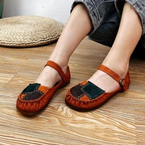 Female Genuine Leather Mixed Colors Shoes Buckle Strap Retro Flat with Women Sandals 2021 Summer Handmade Concise Ladies Sandals
