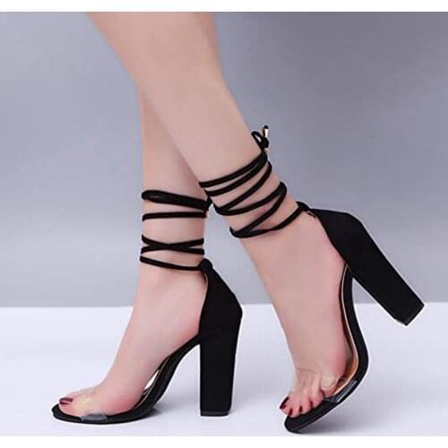 Summer Women Thick High Heel Sandals Fashion Ankle Strap Sandals Lace Up Open Toe Shoes For Women Zapatos De Mujer 2020