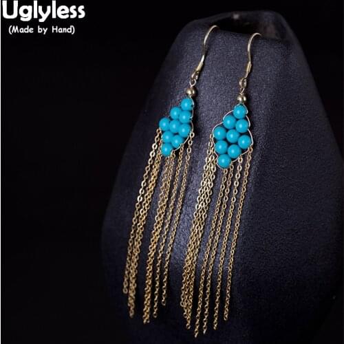 Uglyless Real 925 Sterling Silver Multi-Layer Tassels Sexy Earrings for Women Exotic Wild Earrings Bohemia Turquoise Brincos HOT