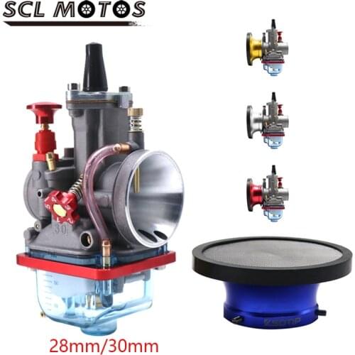 SCL MOTOS Universal Motorcycle 28mm 30mm PWK Carburetor Racing Parts Scooters Blue Bottom Cover Power Jet With 50mm air filter