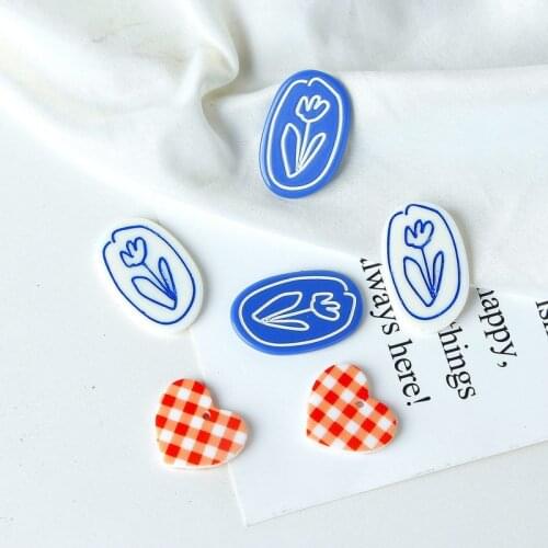 Spring hit color resin hand-painted blue tulip lattice love resin earrings earrings material accessories ornaments