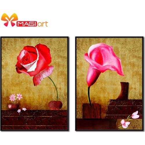 Cross stitch kits Embroidery needlework sets 11CT water soluble canvas patterns 14CT Flower painting Calla rosea-NCMF056