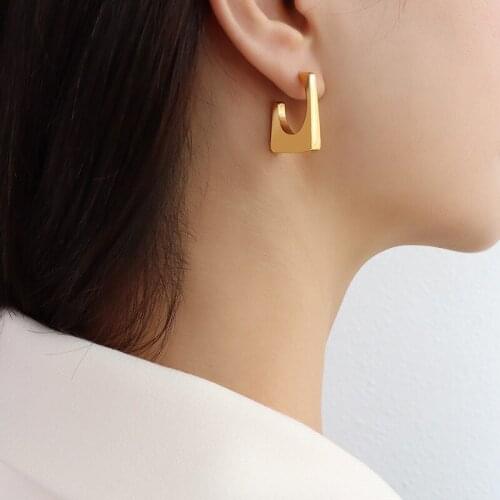 Minar Fashion Gold Silver Color Titanium Steel Pendant Earrings for Women Ladies Hollow Geometric Earrings French Accessories