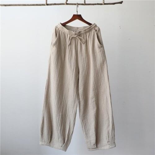 Women Vintage Cotton Linen Trousers Straight Loose Leisure Wide Leg Pants Fashion Brand Spring and Summer Lady Drawing Pants