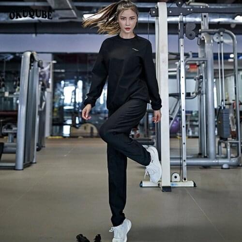 Women Sauna Suit Heavy Duty Weight Lost Fitness Clothing Solid Black Running Jogging Training Body Building Gym Sportswear S-4XL