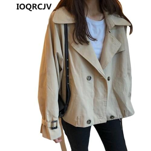 Women Trench Coat 2019 Autumn Casual Long Sleeve Slim Double Breasted Female Windbreaker Khaki Short Outerwear Outerwear R235