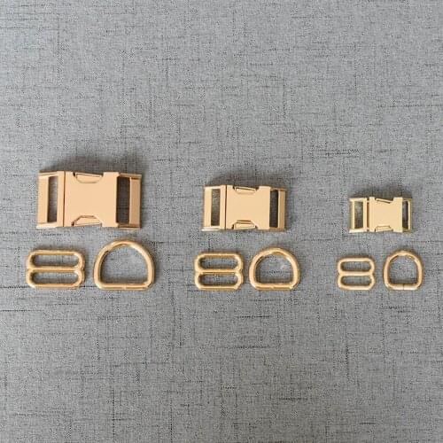 10 Sets 15mm 20mm 25mm Gold Heavy Metal Side Release Buckle D Ring Belt Slider For Pet Dog Collar Paracord Sewing Connect