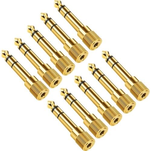 10PCS 1/4'' TRS 6.35mm Male to 3.5mm Female 1/8'' Headphone Audio Adapter Amplifier Mixer Guitar Piano Stereo System Convertor