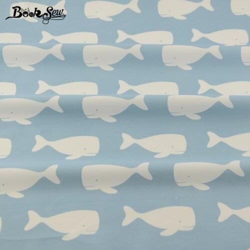 100% Light Blue Cotton Fabric Fat Quarter Material Bed Sheet Patchwork Home Textile white Fishes Design Bedding Crafts Twill