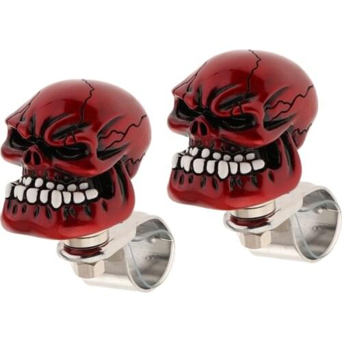 2PC Skull Head Car Steering Wheel Spinner Suicide Knob Handle Booster Red