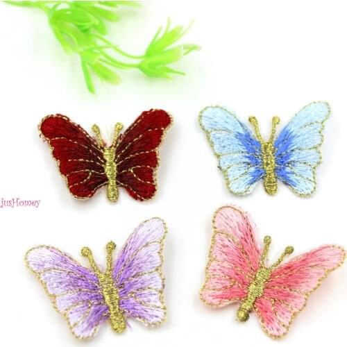 20PCS Gradient Embroidery Butterfly Fabric Appliques Translucent Single layer 4.0cm for Party Decor, Doll Embellishment