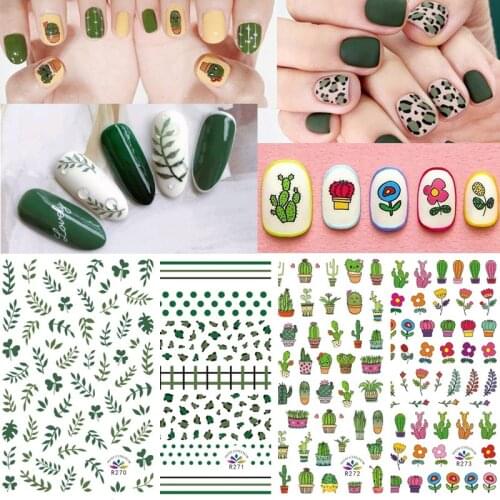 2019 Summer Nail Self-adhesive Sticker Art Decorations Manicure DIY Nail Strips Wraps Green Leaf Cactus Nails Gel Decals