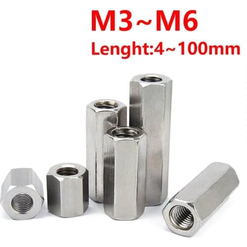 304 Stainless Steel Long Nut Hex Female Standoff Pillar Stud Board Hexagon Computer PCB Motherboard Spacer Bolt M3 M4 M5 M6