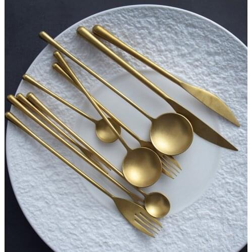 304 Stainless Steel Vintage Golden Steak Knife And Fork Spoon Japanese Style Old Mixing Spoon Fruit Fork Dessert Knife Fork Spoo