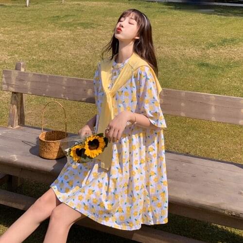 9122# Maternity Clothes Summer Short Sleeve Easy Matching Loose Stylish Floral Dress for Pregnant Women Mom Dress