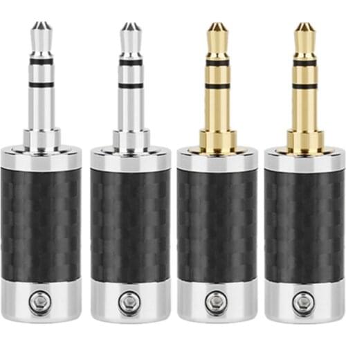 Audio Jack 3.5mm 3 Pole Stereo Carbon Fiber Headphone Plug Gold Rhodium Plating HiFi Headset 6.0mm Wire Hole Adapter Connectors