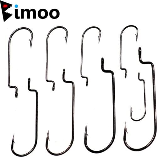 Bimoo 200pcs Worm Hook Carolina Rig Bait Hooks Bass Fishing High Carbon Steel Fly Tying Ringed Hooks 5/0 4/0 3/0 2/0 1/0 etc