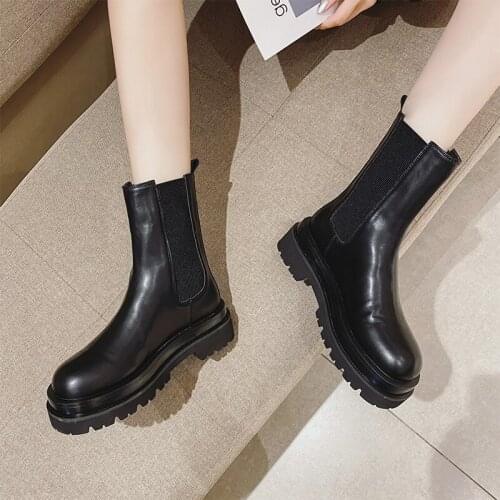 Ankle Boots women fashion Short Boots platform shoes Ladies Comfortable Slip-On Thick bottom Round toe boots Autumn