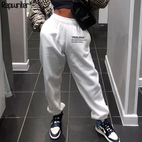 Casual Letter Print High Waist White Sweatpants Women 2020 Fashion Long Loose Trousers Harem Pants Capris Streetwear Rapwriter