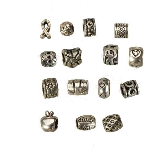 Bracelets beads european bead diy handicraft material silver plated large hole ribbon heart apple music metal jewelry part 40pcs