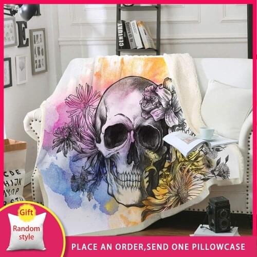 FYMX Sugar Skull Collection Blanket Flowers Sherpa Throw Blankets On Sofa Bedding for Adults