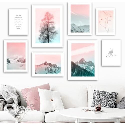 Mountains Clouds Pine Trees Snow Quote Wall Art Canvas Painting Nordic Posters And Prints Wall Pictures For Living Room Decor