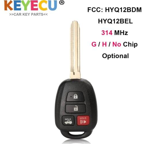 KEYECU Remote Control Car Key for Toyota Camry Corolla 2012-2017, Fob 4 Button - 314MHz - G / H Chip - FCC ID: HYQ12BDM HYQ12BEL