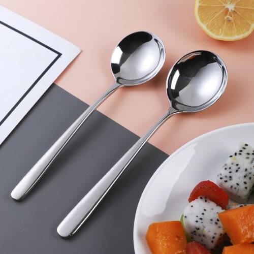 Creative 304 stainless steel kitchen tableware household Korean long handled spoon public mixing round gift teaspoon