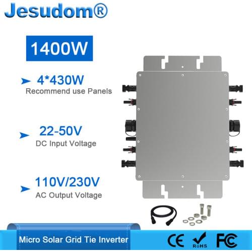 Micro Grid Tie Inverter 1400W for 4pcs*430W Solar Panels Input DC22V-50V to AC180V-280V 50HZ60HZ Waterproof IP65 Solar Inverter