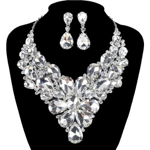 Fashion Indian Jewellery Crystal Necklace Earrings Bridal Jewelry Sets For Brides Party Wedding Costume Accessories Decoration