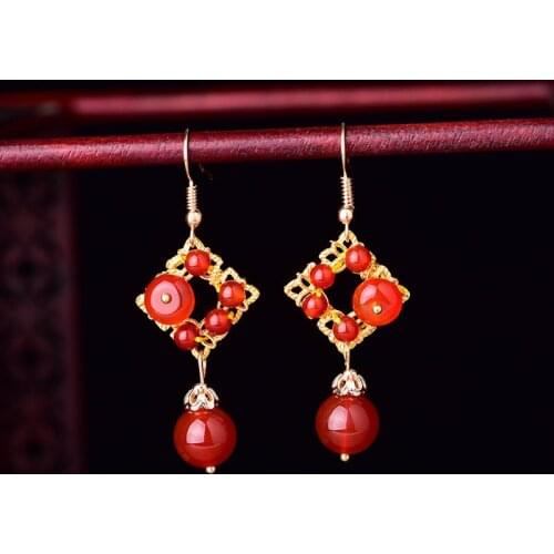 Jade Drop Earrings Chalcedony Red Agate Amulet Fashion Natural Charm Jewelry Gifts for Women Her