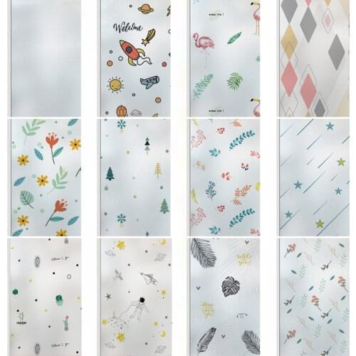 Cartoon flower plant forest pattern electrostatic window glass sticker anti-glare opaque shading athroom bathroom privacy film