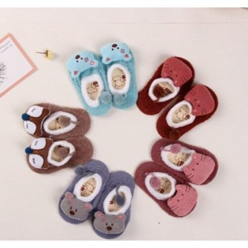 3D cartoon thickened baby doll childrens floor socks non slip particles non slip baby walking socks casual warm slippers