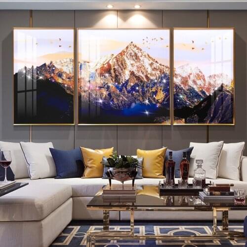 New Chinese Decorative Painting, Simple Diamond Crystal Porcelain Painting, Living Room, Triple Painting, Landscape, Porch Mural