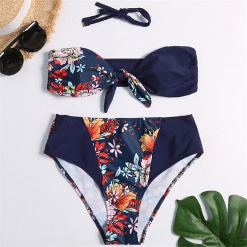 2019 New Sexy Bikinis Women High Waist Swimsuit Push Up Swimwear Flower Print Ruffle Bikini Set Beach Wear Bathing Suit Bathers